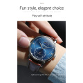 Man  leather strap  quartz wristwatch Fashion casual big dial watches for boy Moon phase waterproof OLEVS Watch